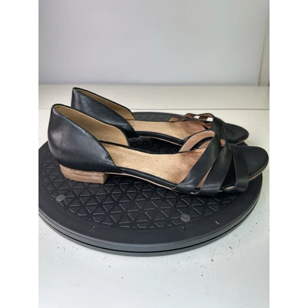 Madewell Slip On Flat Sandals Black Leather Straps Sz 7.5